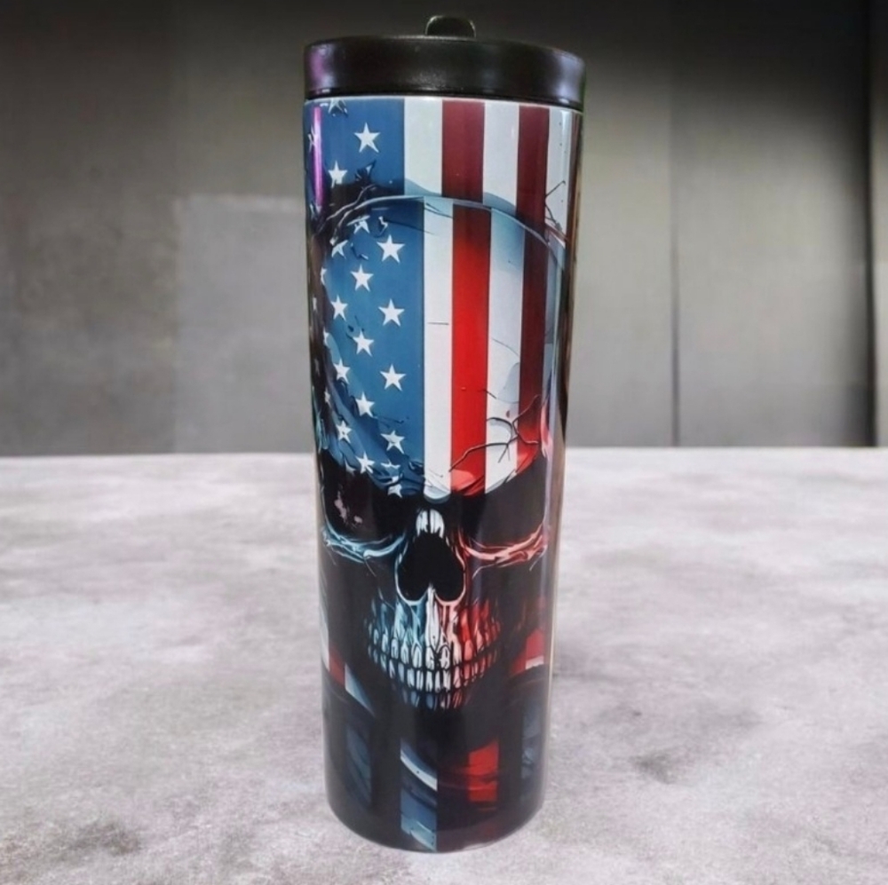 American Flag Skull 20oz Tumbler with duo lids 🎉sale